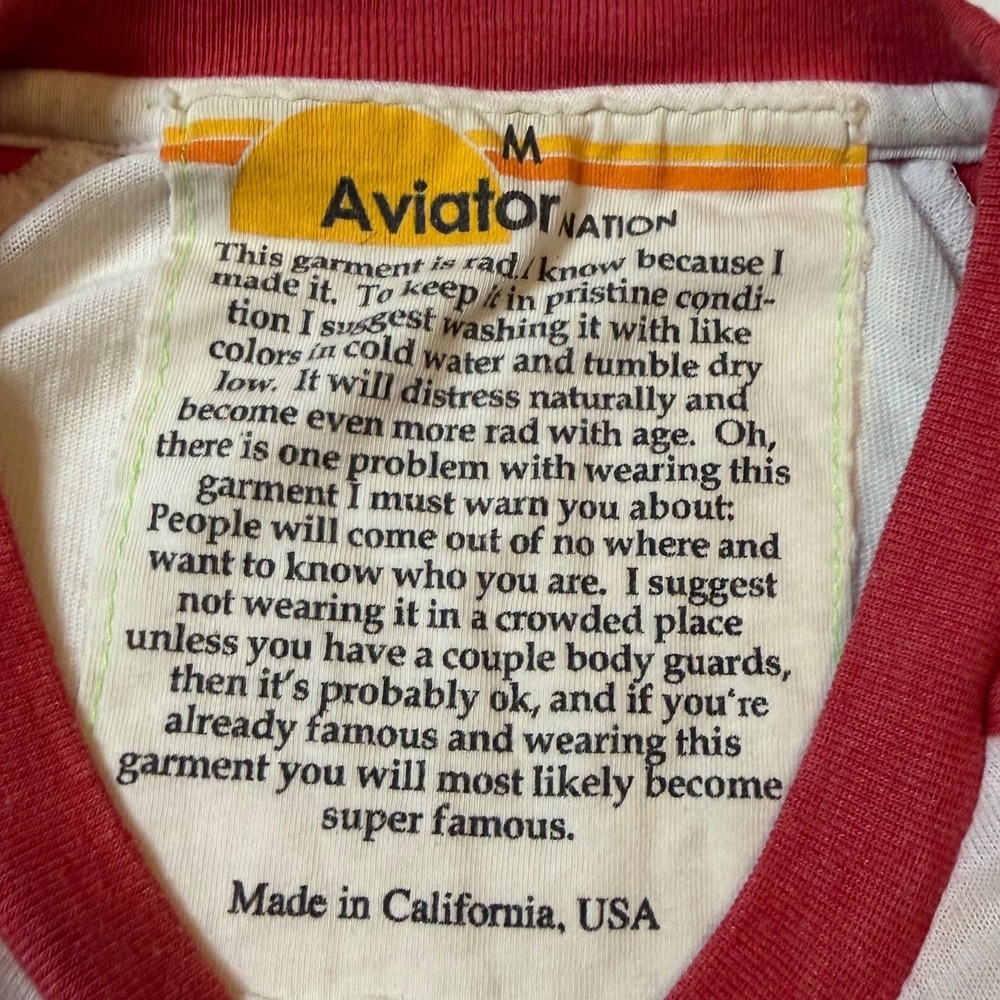 Aviator Nation Raglan Tee Medium White Red 3/4 Sleeve Baseball Shirt - Picture 4 of 4